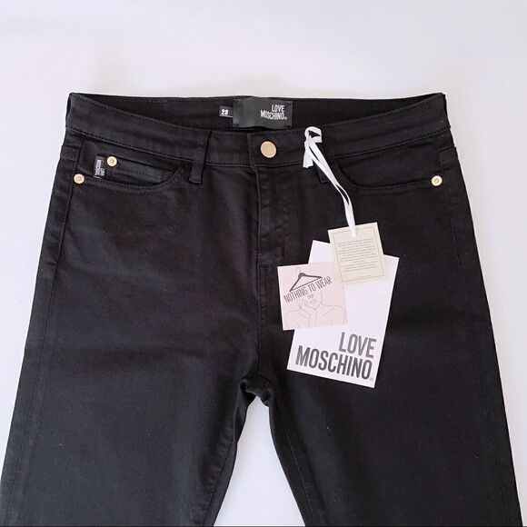 ⭕️ LOVE MOSCHINO Black Denim Pants Heart Jeans - Picture 2 of 8